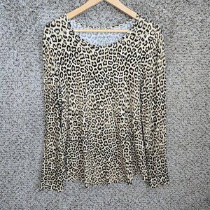Chicos Top Womens 1 US Medium Beige Animal Print Scoop Neck Long‎ Sleeve Tee